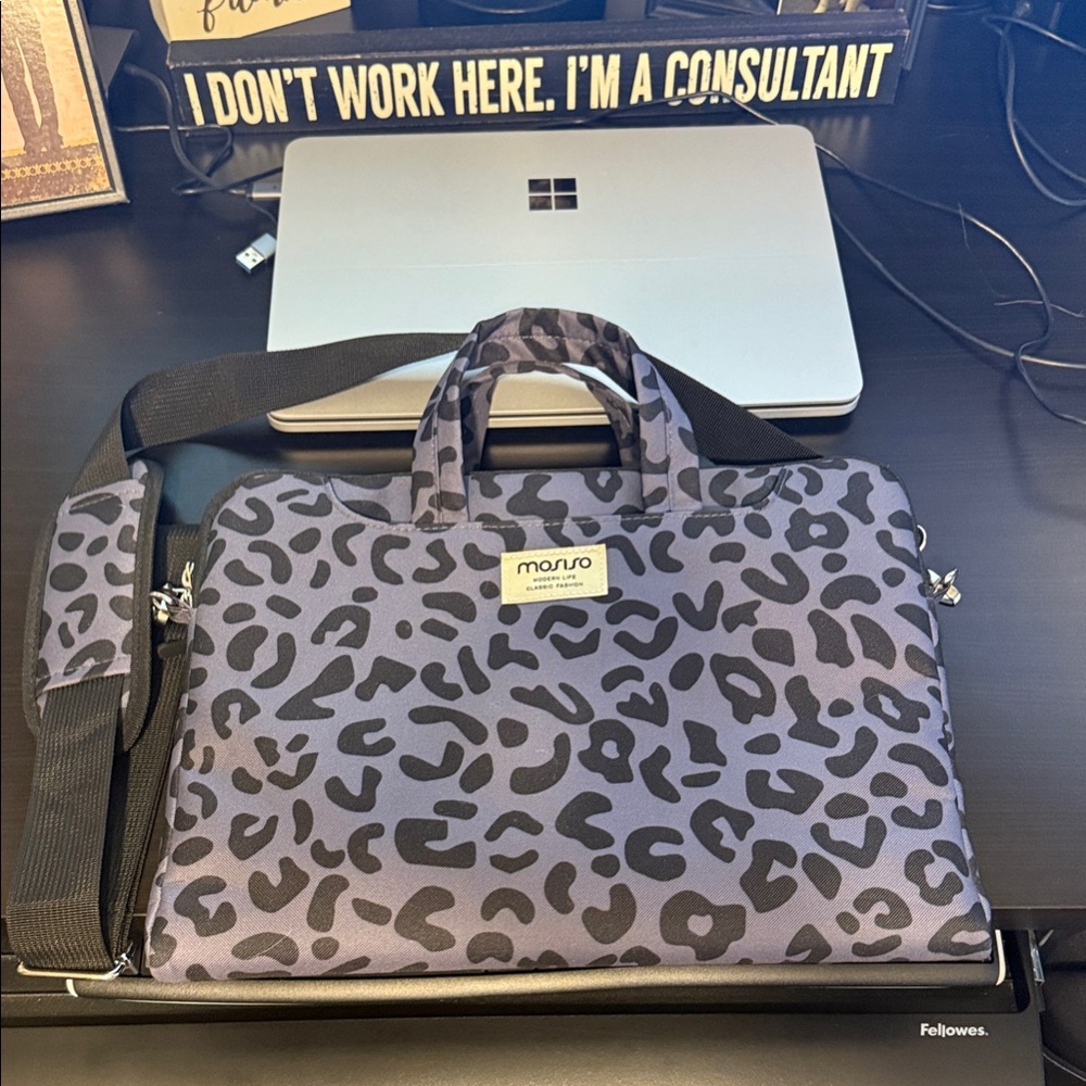 Mosiso Gray Leopard Print Women's Laptop Bag